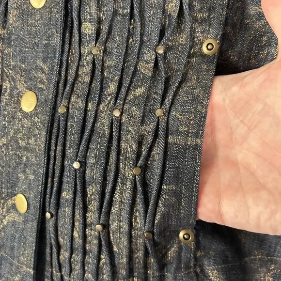 Coldwater Creek Jacket Women's P8 Petite Snap Front Blue Gold Long Sleeve - Picture 6 of 11